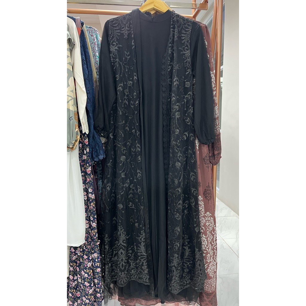ABAYA GAMIS WANITA HITAM / ADA BELT KAIN / BAHAN PREMIUM