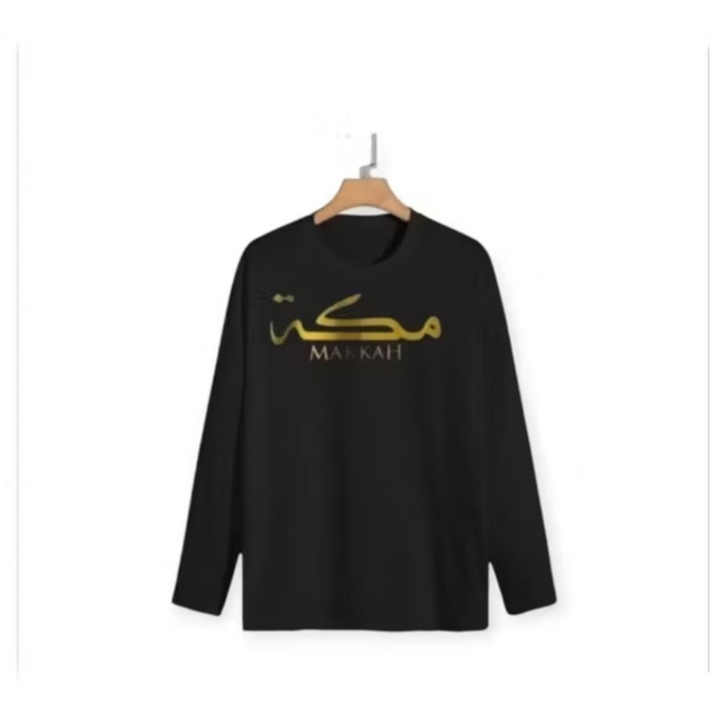 kaos  lengan panjang distro makkah kaos baju mekkah ARAB tulisan Pria Atasan Oblong Dewasa panjang M