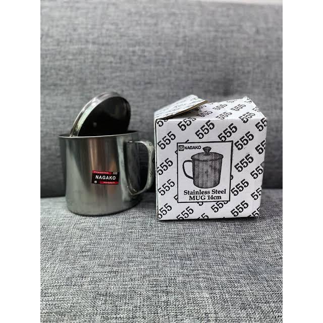Mug Stainless Steel + Tutup 555 ukuran 10cm Dan 12cm
