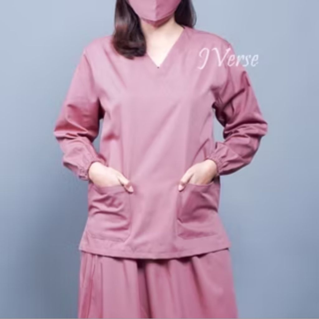Baju Jaga Oka Medis Perawat lengan panjang rok dan Baju topi masker