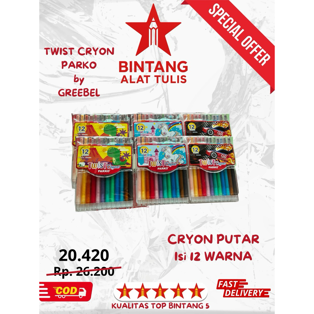 

Crayon Twist Greebel Parko 12 Warna | Twist Crayon Anak Tidak Mudah Patah | Crayon Putar Anti Kotor
