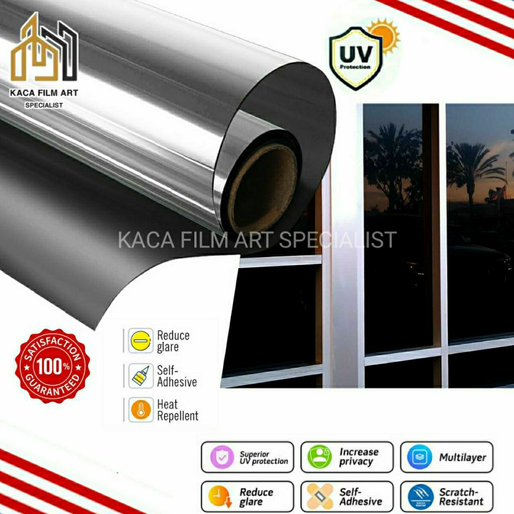 Kaca Film One Way Cermin Mirror Silver / Sticker Kaca RIBEN 40% 60% 80% / Kaca Film Rumah Dan Mobil 