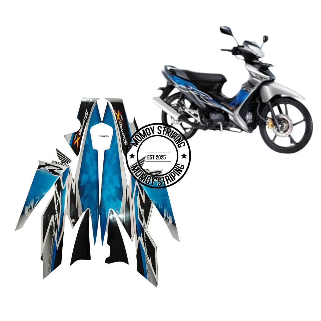 STIKER STRIPING SUPRA X 125 R 2008 HITAM SILVER BIRU