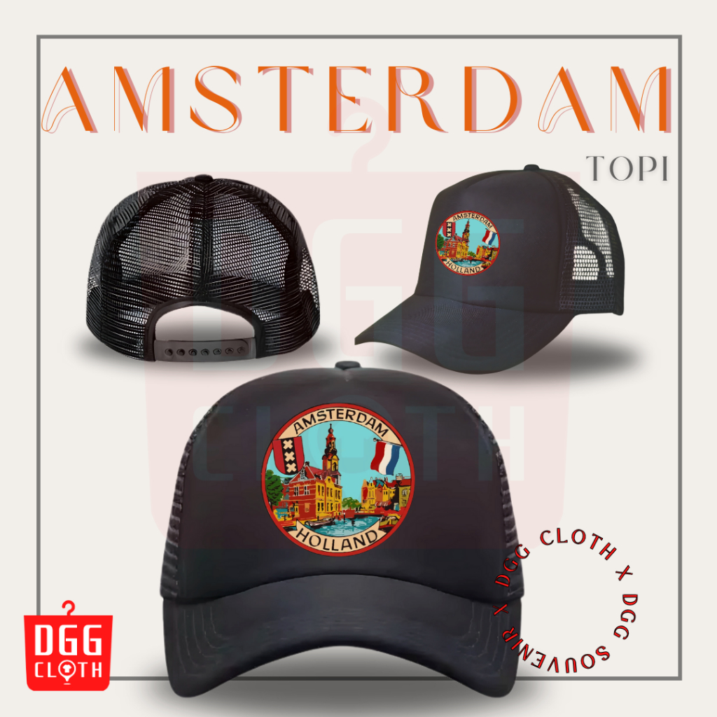 DGG Topi Souvenir Negara Netherlands  - Topi Trucker Oleh Oleh Amsterdam