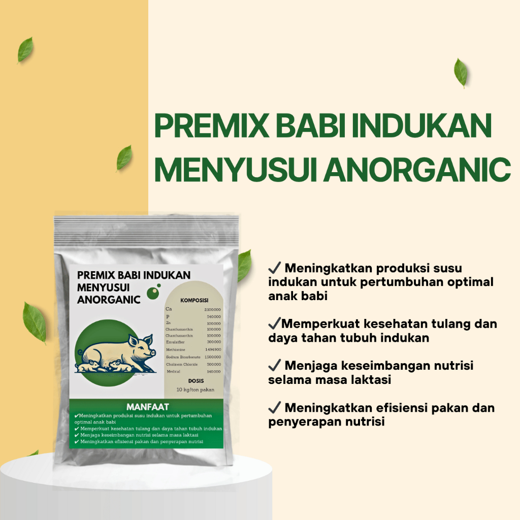 Premix Babi Indukan Menyusui Anorganik @1kg, membantu meningkatkan produksi susu, kesehatan induk, s