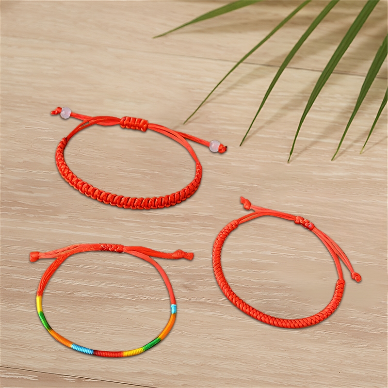 Gelang Tangan Merah Keberuntungan | Gelang Unisex Pria Wanita | Tali Rajut Variasi Warna Elegan