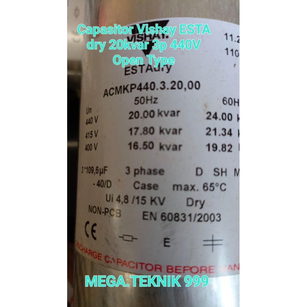 kapasitor bank Vishay  ESTA dry 20 kvar 3p 440V oprn type  Capasitor ESTA dry Vishay 20kvar