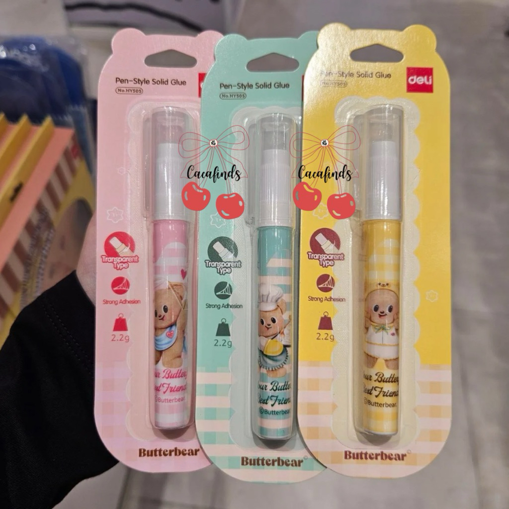 

MINISO x Butterbear‼️Pen Shaped Glue Stick / Lem Kertas Butterbear Collection (Green / Yellow / Pink)