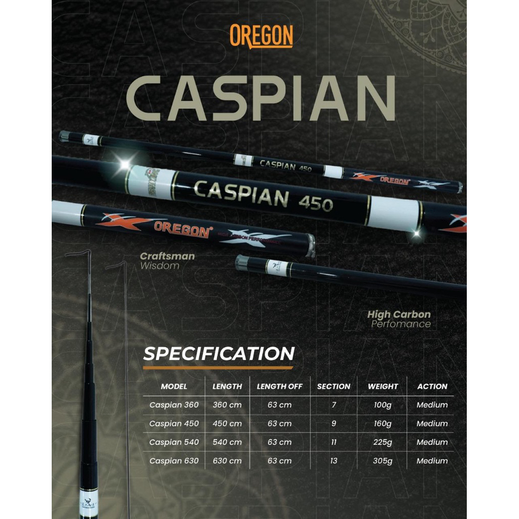 Joran//Tegek Oregon Caspian//Tegek waduk//Tegek nila 360,450,540,630