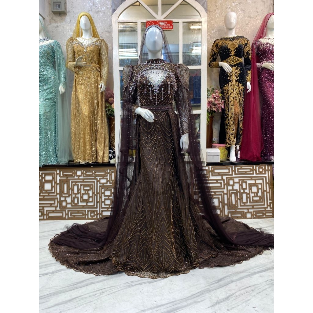 Gaun pengantin duyung / gaun pengantin syar'i / gaun pengantin bolero / Gaun pengantin slim ekor