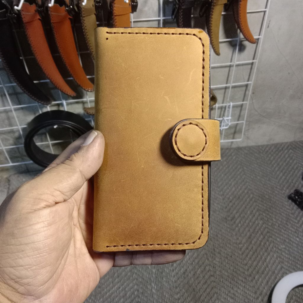 Leather Case HP Flip/Dompet HP Kulit Sapi Asli Custom Foto atau Logo