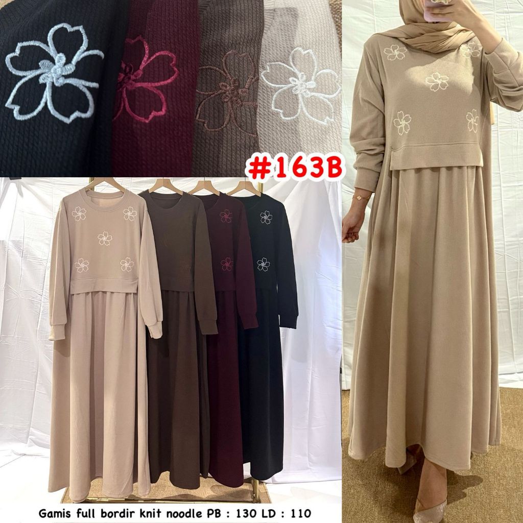 HAPPY SHOP - GAMIS WANITA 163 B# BORDIR BUNGA KNIT CANTIK BANGET
