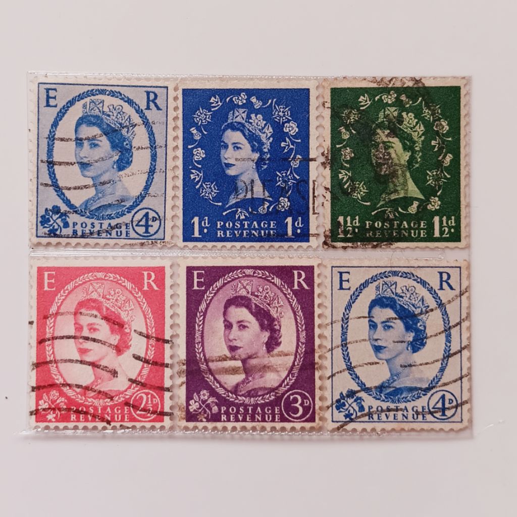 

(AG) Perangko Inggris Britania Raya Tahun 1953 - 1961 Seri Queen Elizabeth II Set 6 pcs Used