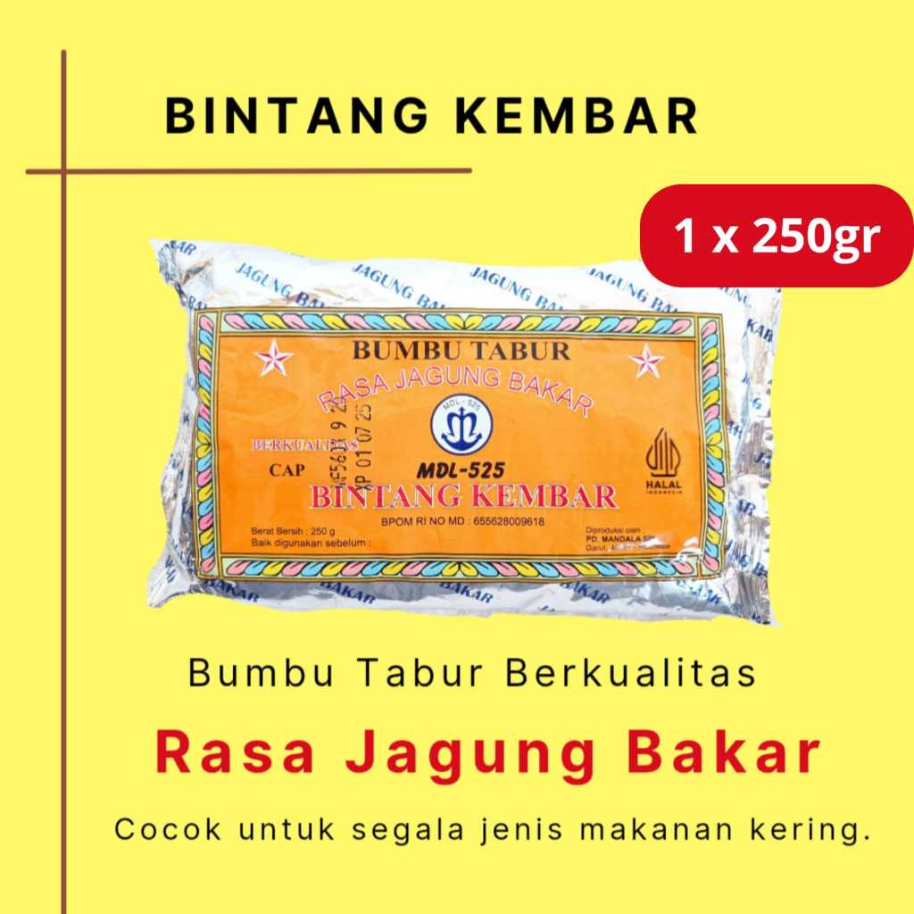 

Bumbu Tabur Rasa Jagung Bakar merk Bintang Kembar mdl 525 250gr
