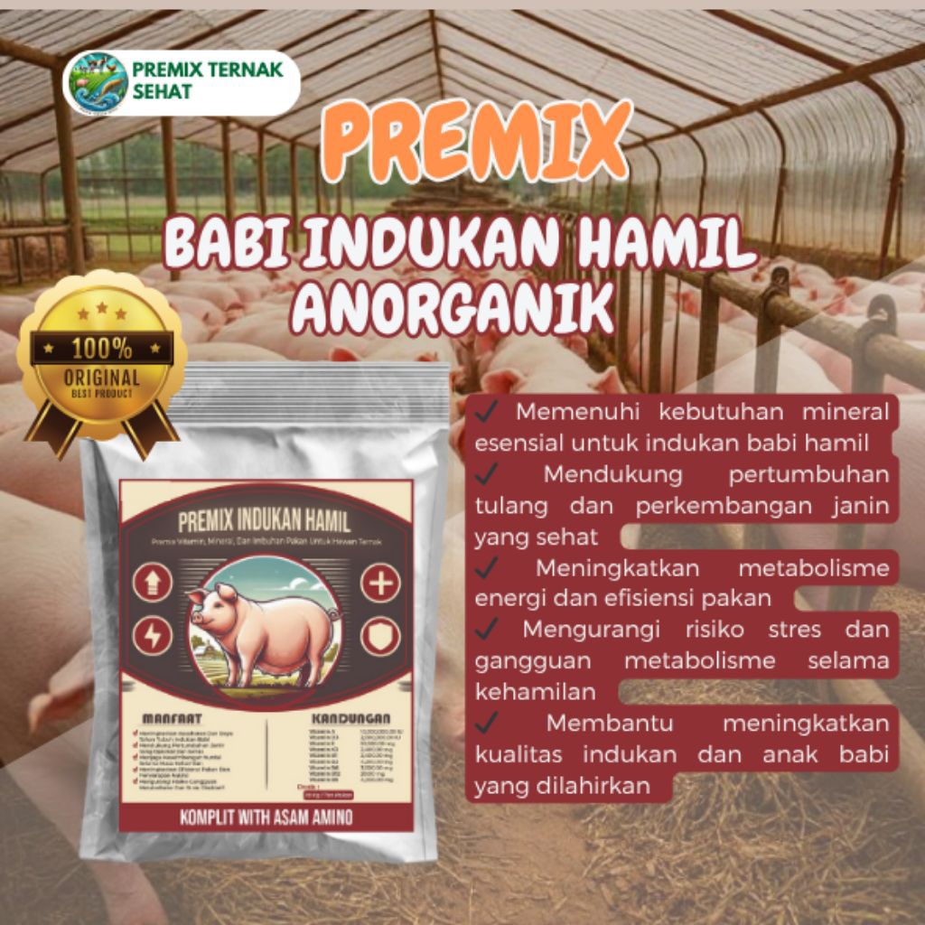 Premix Babi Indukan Hamil Anorganik Komplit Asam Amino 1kg -- Memenuhi Kebutuhan Mineral Esensial un