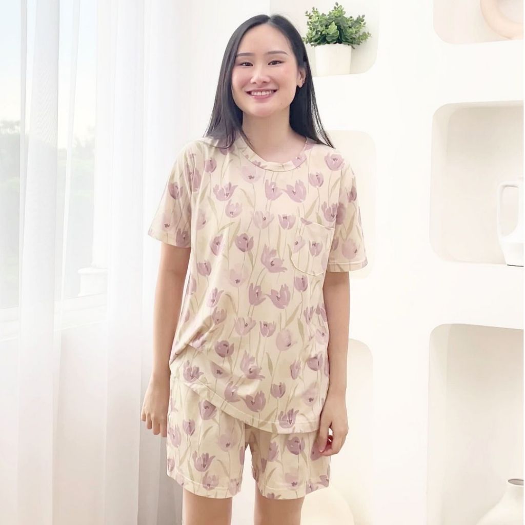 PROMO DISKON Cielyn Tencel Micromodal O-Neck T-shirt Setelan Baju Tidur Wanita