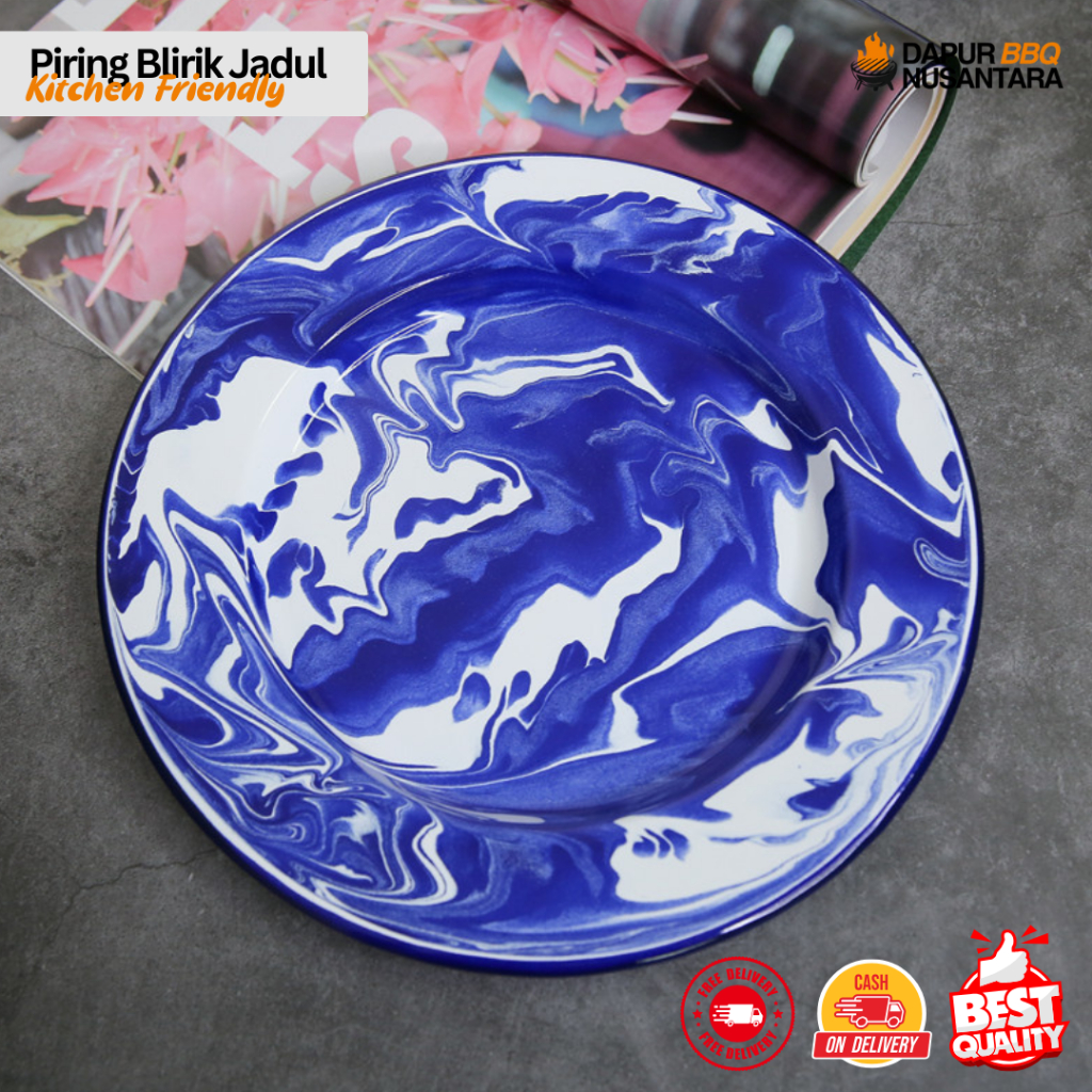 Piring Enamel Blirik Jadul 20/22 cm – Piring Seng Vintage Tahan Panas Motif Random Hijau