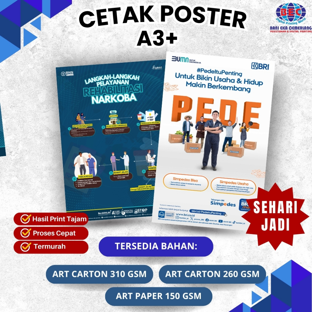 

Cetak Print Poster Ukuran A3+ Bahan Art Carton 150 260 310 gsm High Quality Termurah Tercepat