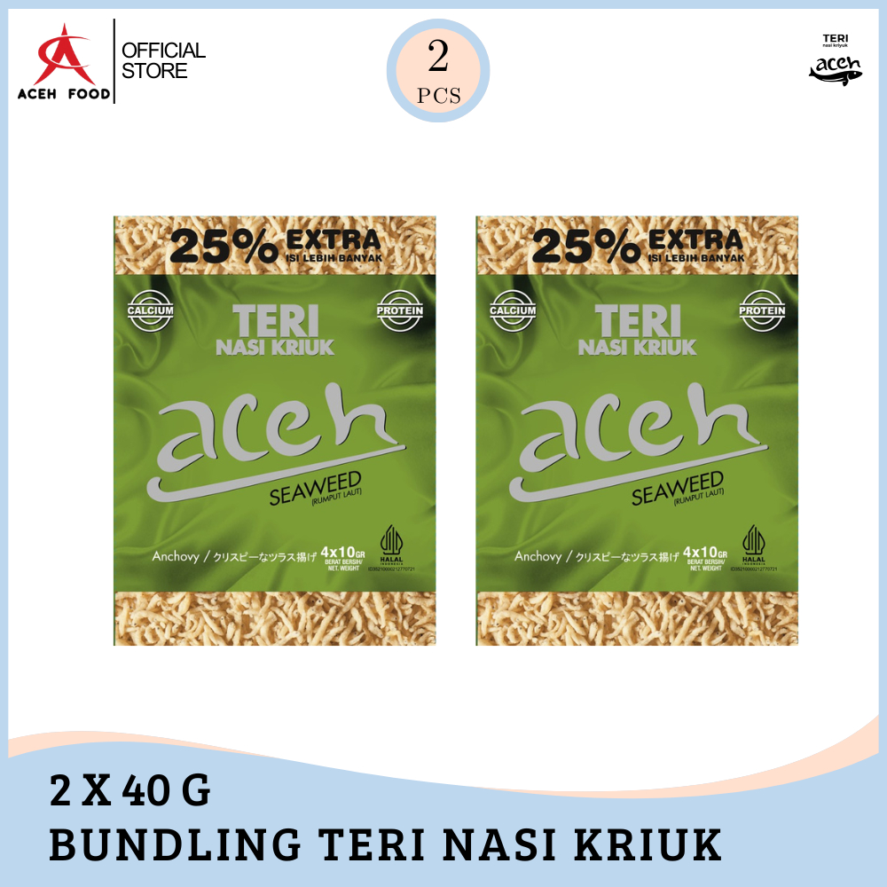 

Bundling Isi 2 Teri Aceh Nasi Kriuk Crispy SEAWEED (Rumput Laut) Kemasan Sachet 40gr x 2pcs - Aceh Food
