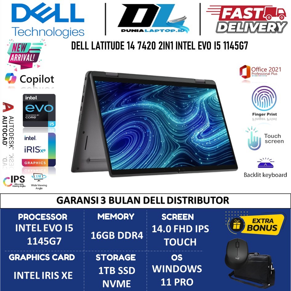 Laptop Touchscreen Dell Latitude 14 7420 Intel Evo I5 1145G7 Ram 16GB 1TB SSD 14.0 Fhd Ips  Win11pro
