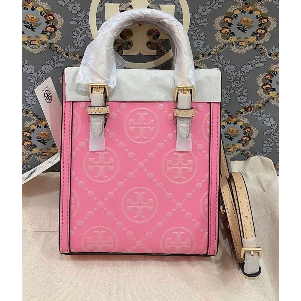 Tory burch monogram embossed mini tote