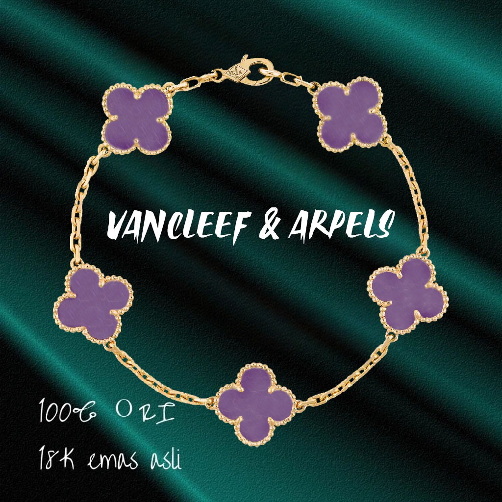 【18K emas asli/100% 0riginal】VanCleef & Arpels Four Leaf Lucky  Dubai Ungu Versi terbatas Series Gel