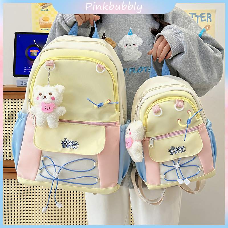 Pinkbubbly.-Ready-Ins Tas Sekolah Pink Kapasitas Besar Tas Ransel Mini Wanita Baru Yang Lucu Pink Ta