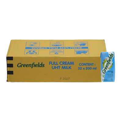 

Greenfields Susu UHT Full Cream Plain Dus Karton isi 32pc X 200ml Susu Greenfield