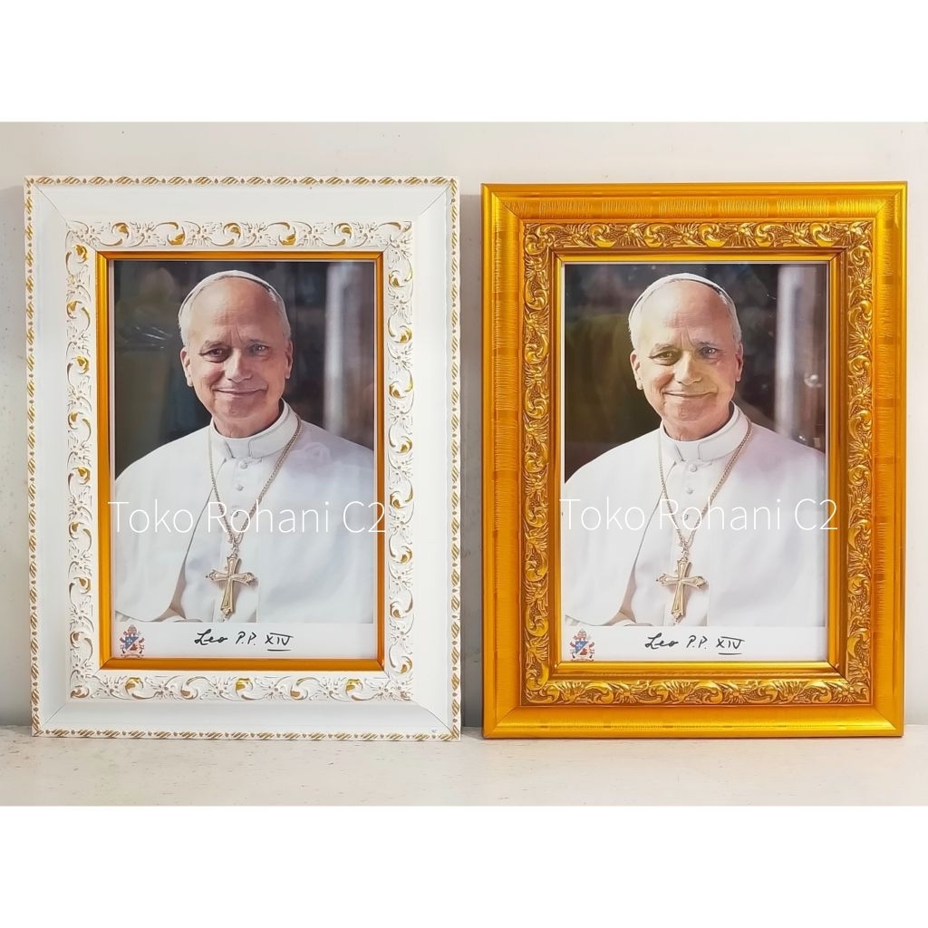 Foto Paus Leo Katolik 11x15cm - Bingkai Foto Paus Leo - Bingkai Kaca - Bingkai Kaca Paus Leo - Figur