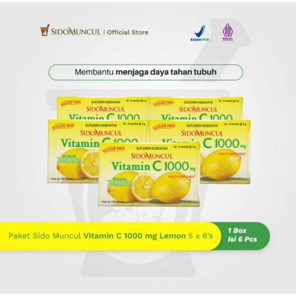 

VITAMIN C1000 SIDOMUNCUL RASA LEMON (5 DUS x 6 SACHET )