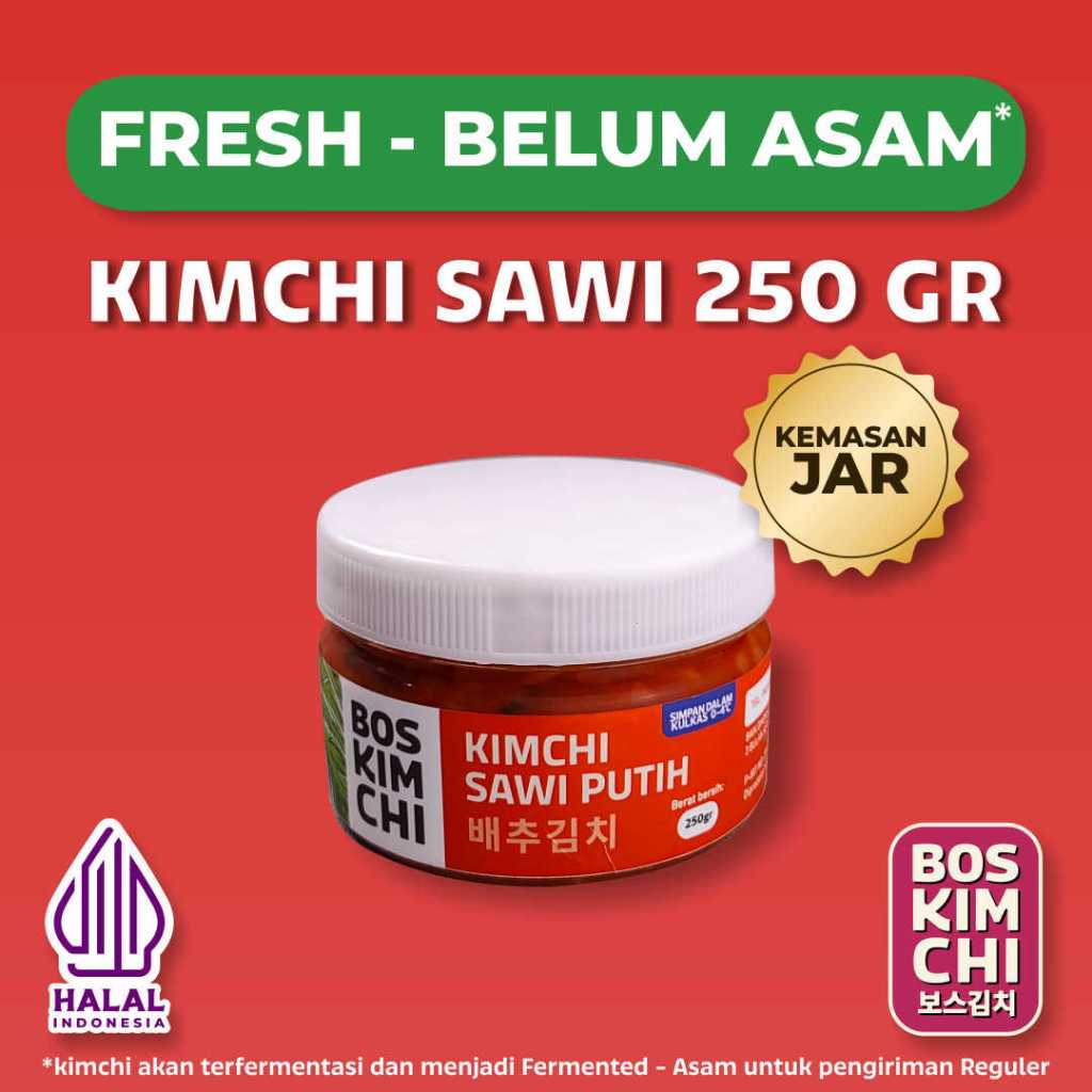 

Fresh! Kimchi Sawi 250 gr Kemasan Toples | Boskimchi | Baechu Kimchi Belum Asam Homemade Fresh