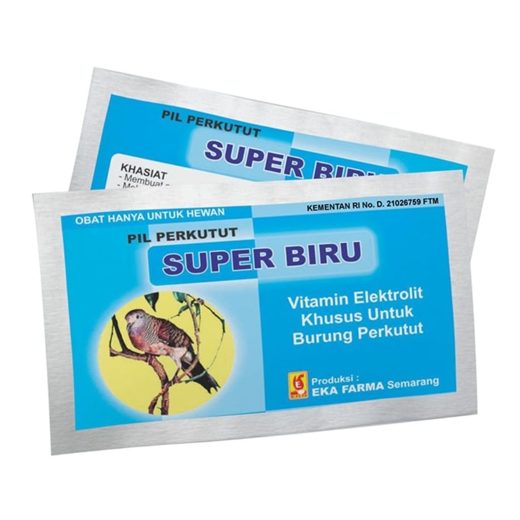 PIL PERKUTUT SUPER BIRU EKA FARMA SUPER BIRU PIL JAMU BURUNG PERKUTUT ISI 12 KAPSUL VITAMIN ELEKTROL