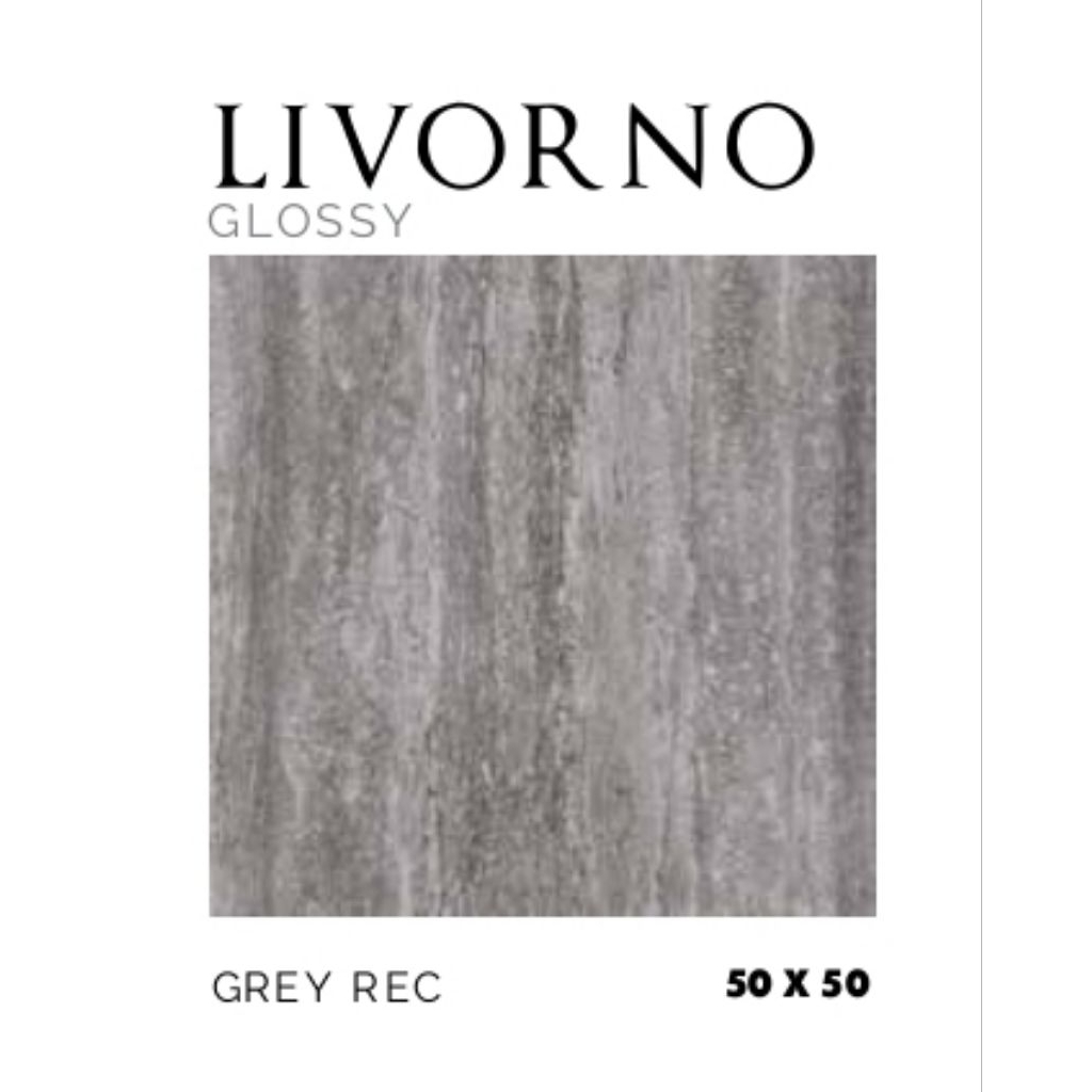 KERAMIK RECTIFIED MEREK PLATINUM TYPE LIVORNO GREY REC UKURAN 50X50 GLOSSY