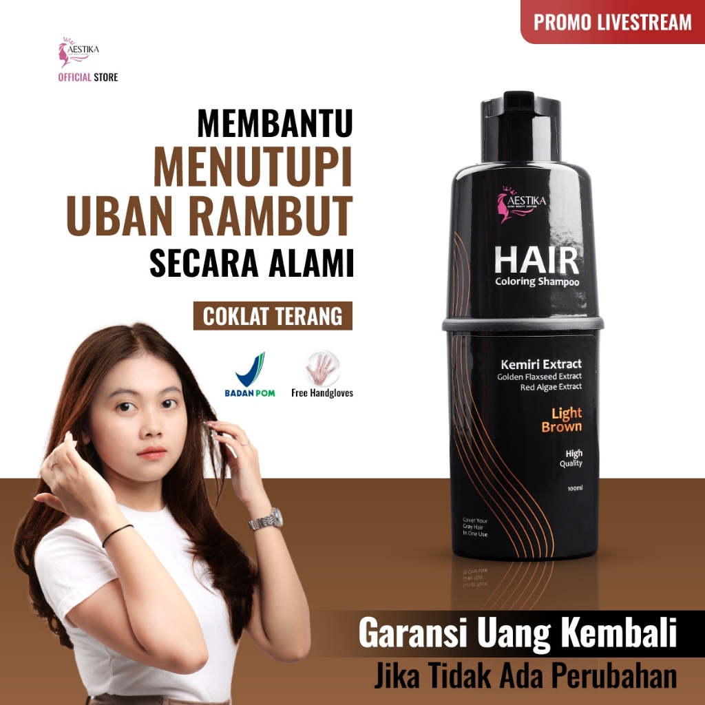 Aestika Shampo Pewarna Rambut (BPOM) - Hair coloring shampoo Pewarna rambut {Coklat Terang}
