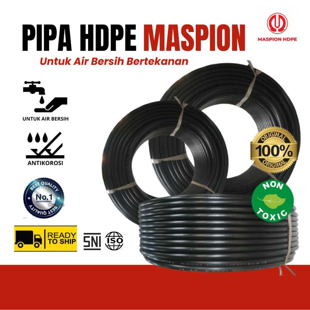 PIPA HDPE MASPION PN-10 SDR-17 (32MM) 1" Inch Panjang 100 Meter/Roll Pipa Hitam