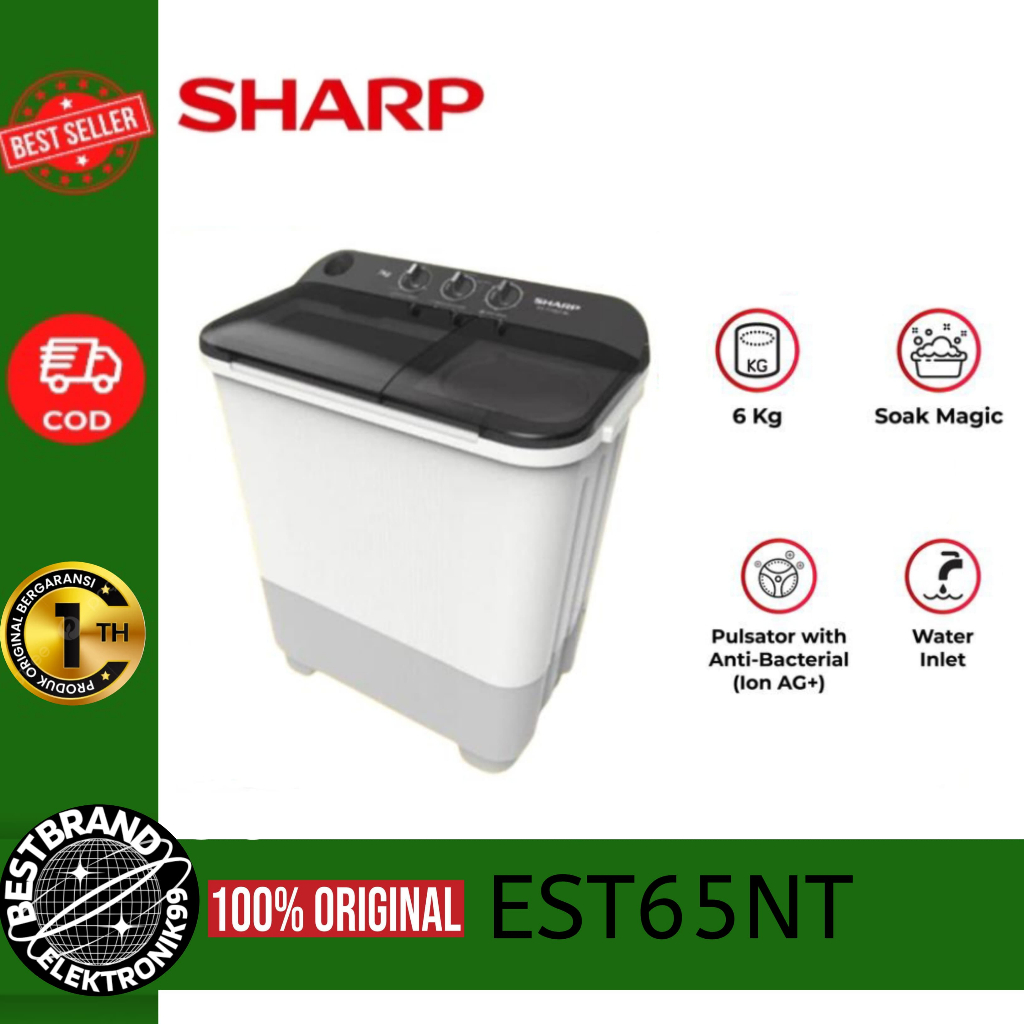 SHARP EST65NT MESIN CUCI 2 TABUNG SEMI AUTO WASHER 6 KG PUREMAGIC LOWWATT ES T65NT EST65NTGY 65NT ES