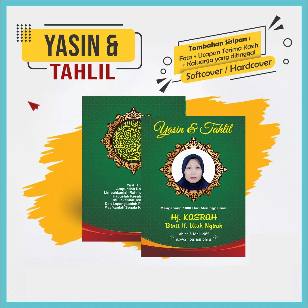 Cetak Buku Yasin dan Tahlil 128 Hal Dengan Desain Custom Free Foto Yasin 40 Hari & 100 Harian Latin 