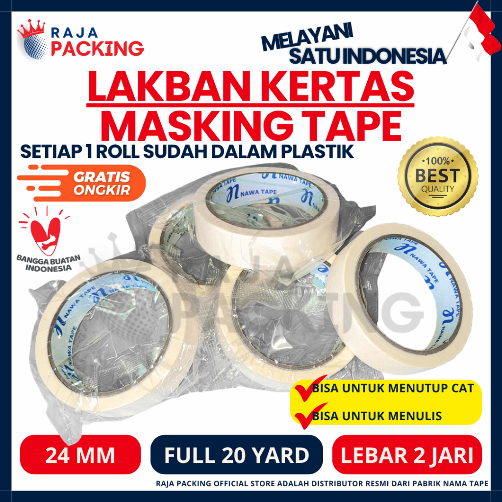 

Masking Tape 24MM x 20Y Lakban Kertas 1 Inch (Satuan)