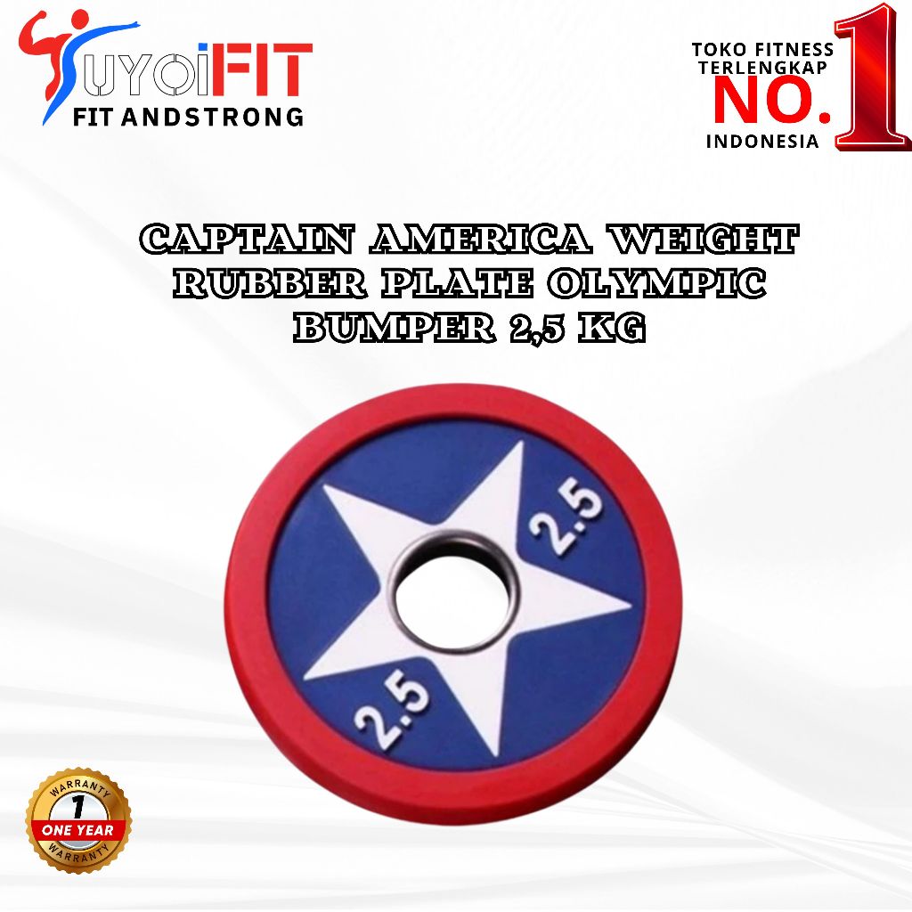 Alat Olahraga Fitness Gym Captain America Weight Rubber Plate Olympic Bumper 2,5 Kg