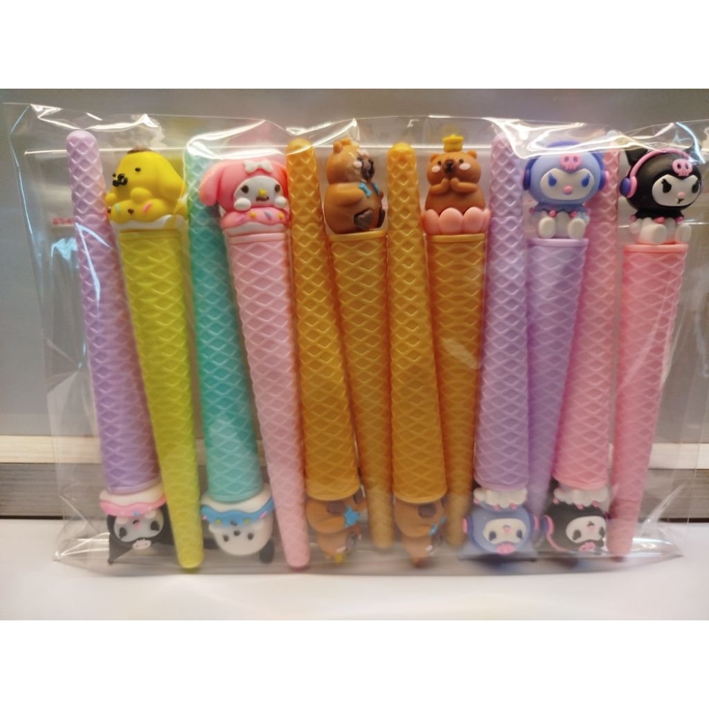 

Pulpen Unik Cone Ice Cream Capybara Kuromi Cinnamoroll 12pcs || Pulpen Gel