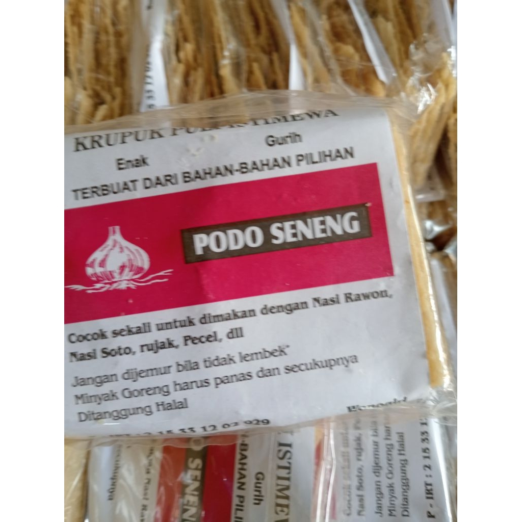 

Krupuk Puli/karak Wonogiri,Podo Seneng ,terkenal lezat.120 gr.Produksi tiap hari.Bentuk kotak