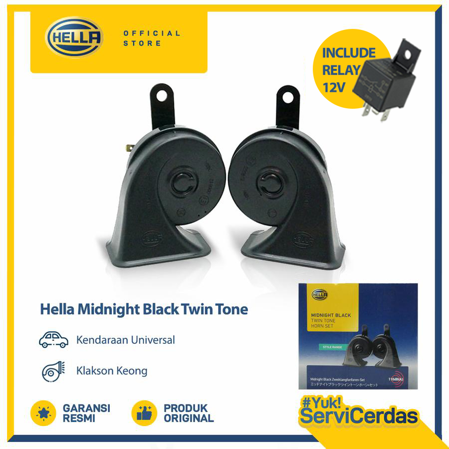 Klakson Mobil Keong Hella Midnight Black Horn 12V Include Relay - Klakson Motor