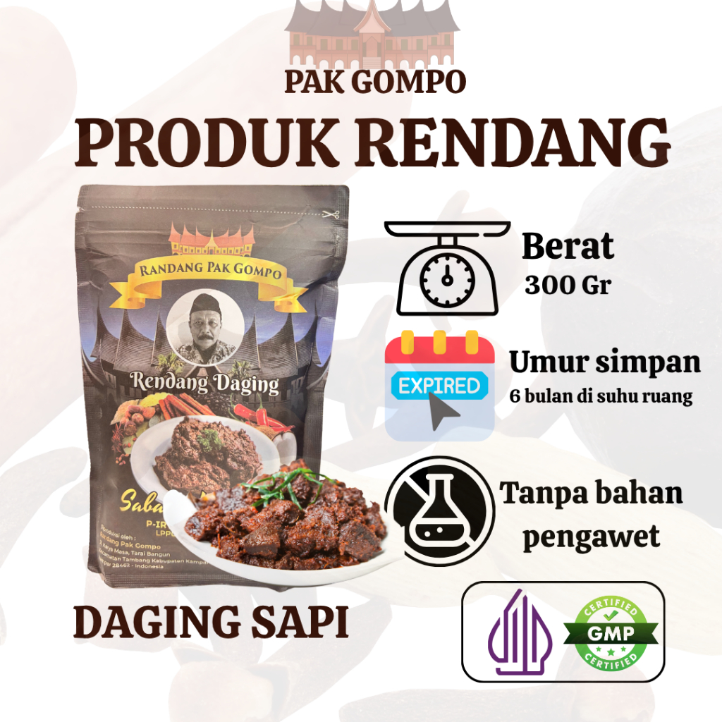 

[ TERLARIS ] RENDANG PAK GOMPO II 100 % DAGING SAPI II ISI 300GR