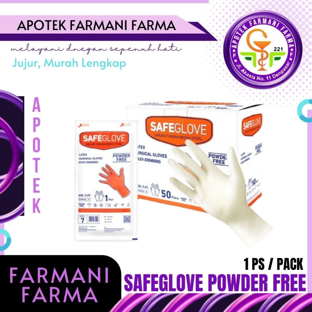 SAFEGLOVES / SAFE GLOVES / SARUNG TANGAN / STERIL / POWDER FREE / 1 PASANG / SARUNG TANGAN STERIL TA
