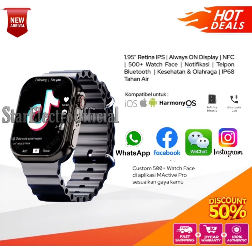 100%ORIGINAL Series Ultra Jam Tangan Hp Android Pintar Bisa WA Game Telpon Smartwacth Pria Wanita Te
