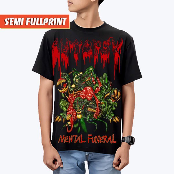 KAOS AUTOPSY SEMI FULLPRINT | BAJU BAND BOOTLEG METAL THRASH GRINDCORE ROCK UNISEX | MENTAL FUNERAL