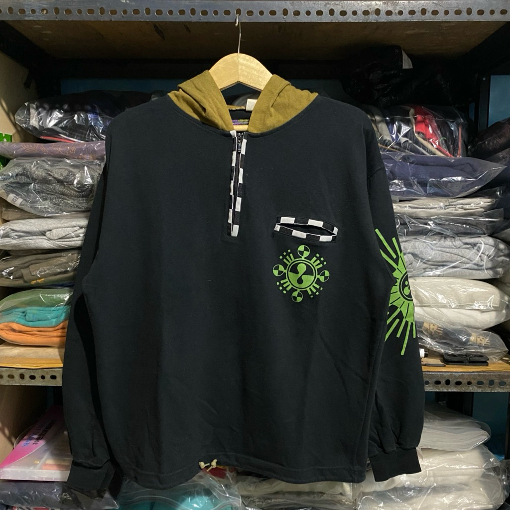 Vintage Sonnetic Half Zip Hoodie Hitam Size M 65x62