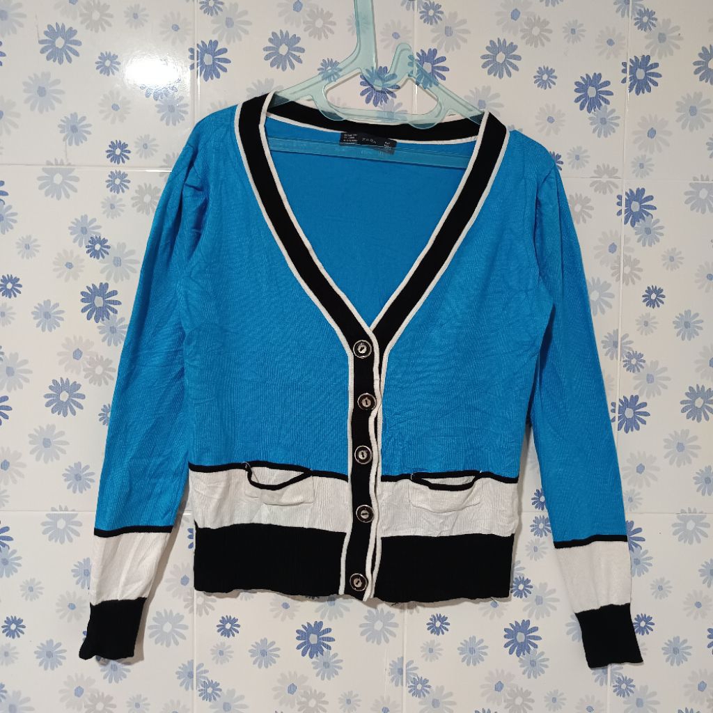 ZARA CARDIGAN BASIC BIRU LIST HITAM KUTUB NOT UNIQLO GU