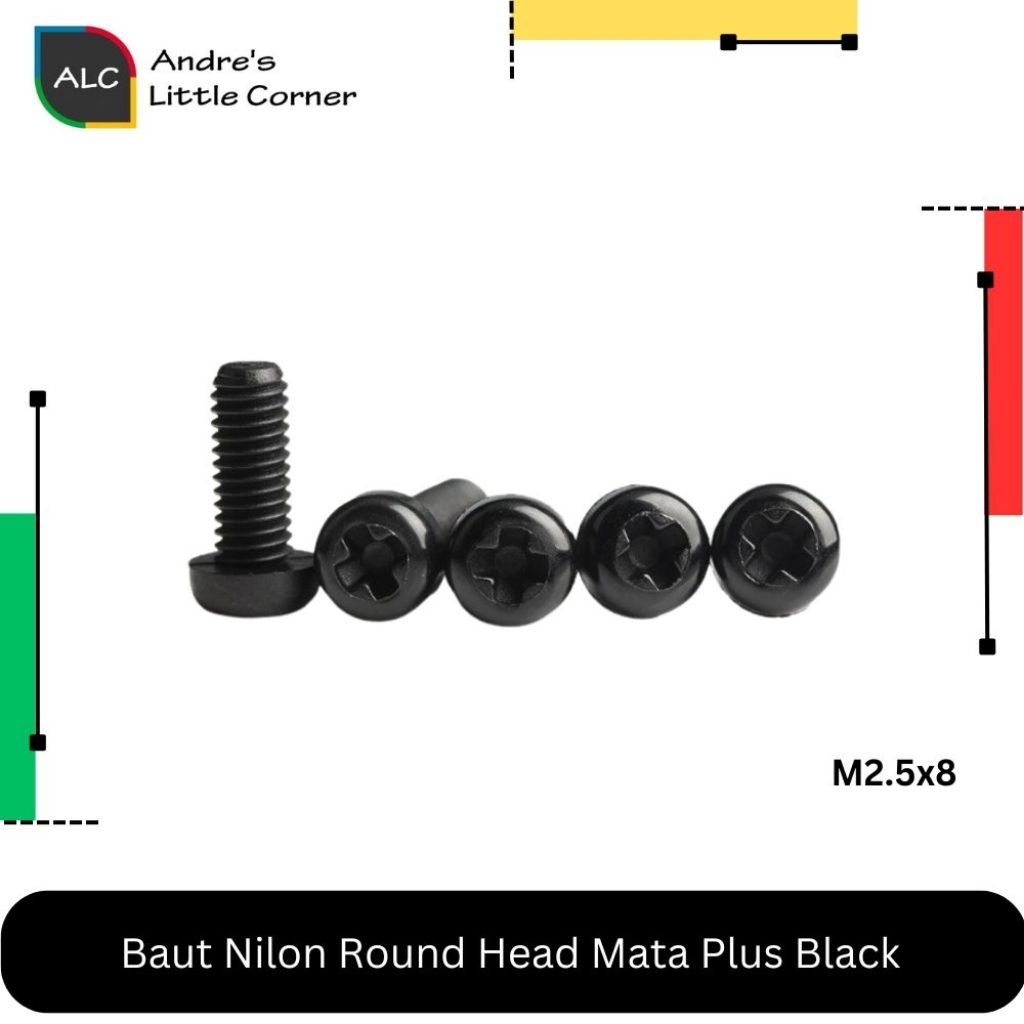 Baut Screw Plastik Nilon M2.5 Plastic M 2.5 8mm Mata Plus Black Nylon 8 mm