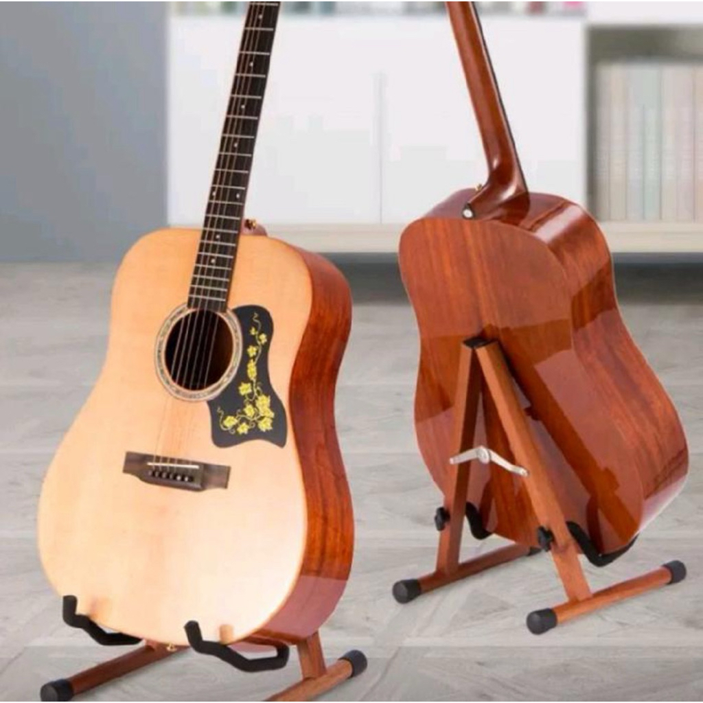 Stand Gitar Universal Kayu Solid Foldable Bisa Dilipat Dudukan Gitar Akustik Elektrik Bass Co